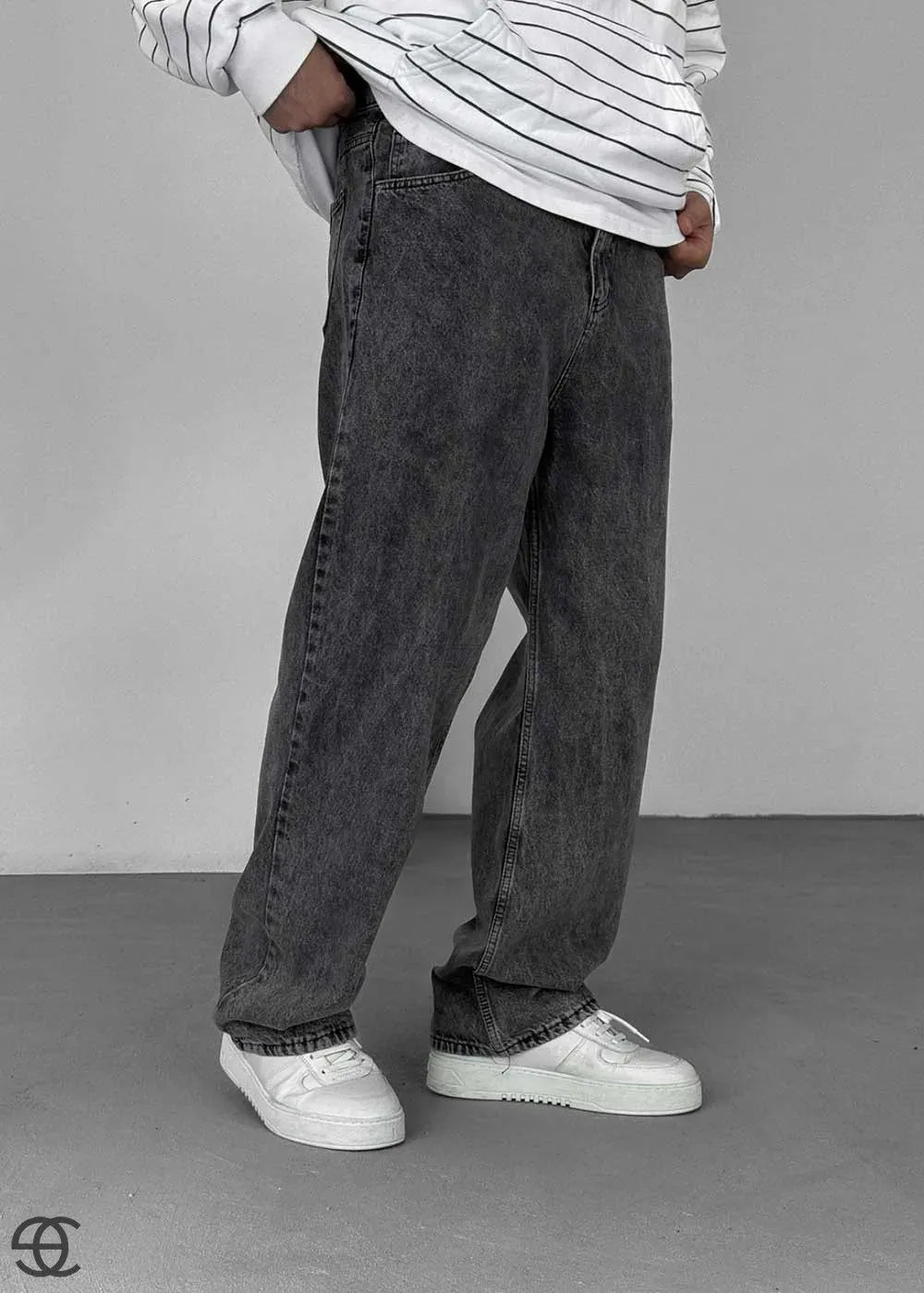 Baggy Relax Denim Τζιν Παντελόνι Με Ξεβαμμένο Εφέ – Ανθρακί – 4
