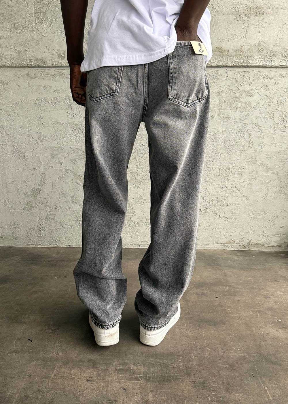 Washed Baggy Jean με Τονισμένες Ραφές- Ανοιχτό Γκρι – 2