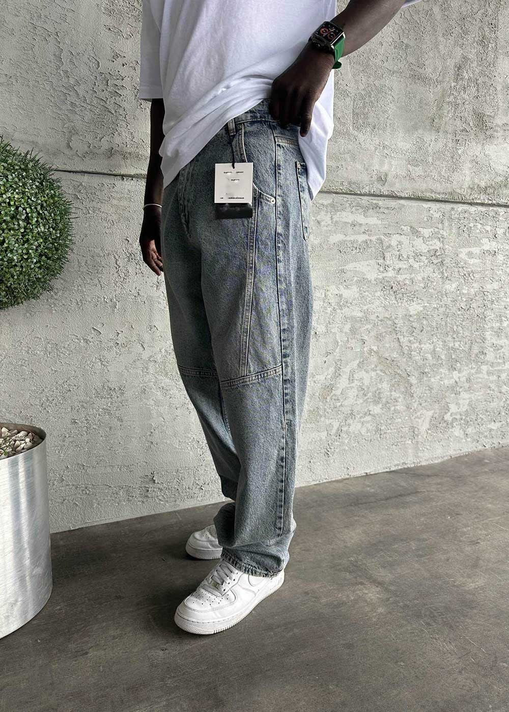 Γκρι Ice-Washed Utility Baggy Jean με Πλευρικές Ραφές – 4