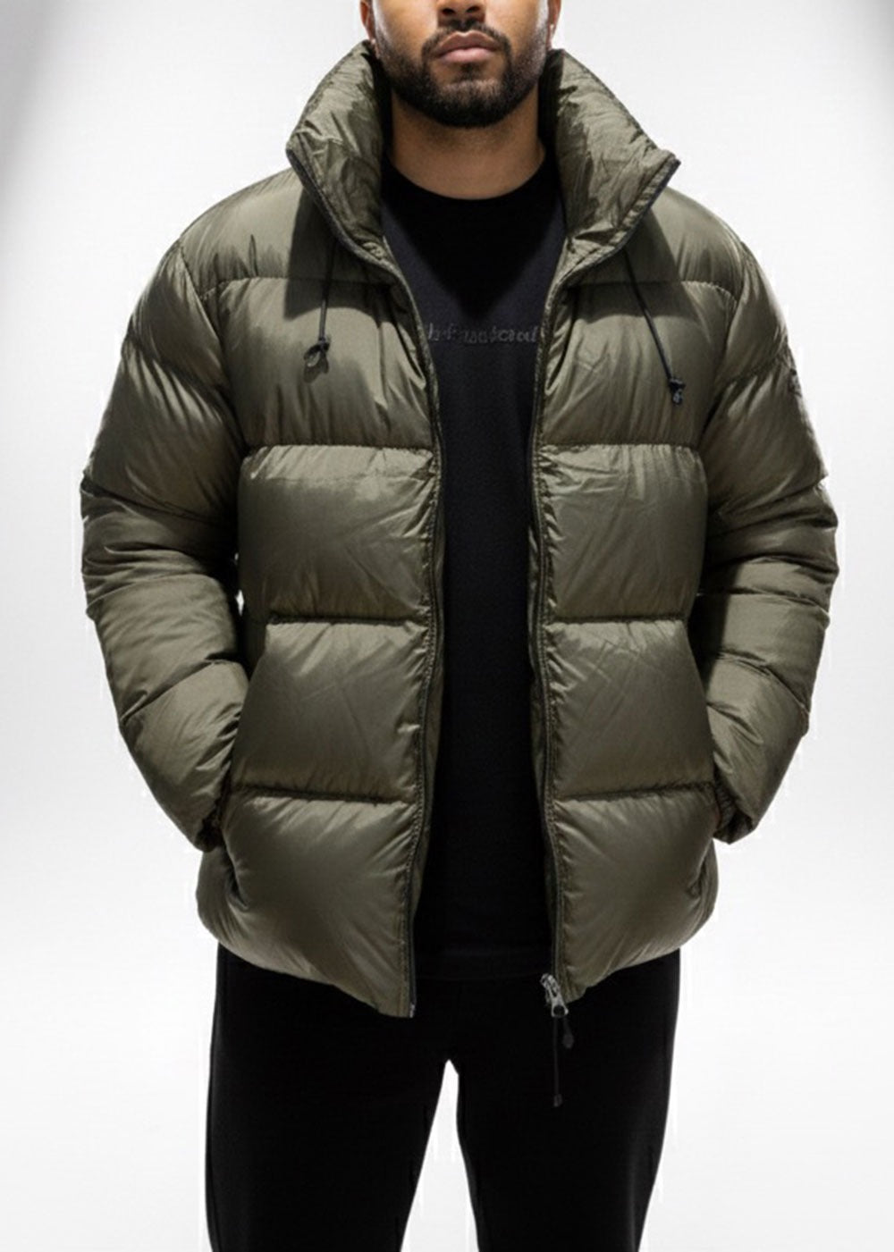 Puffer Μπουφάν Oversized Fit με Ψηλό Γιακά-Χακί