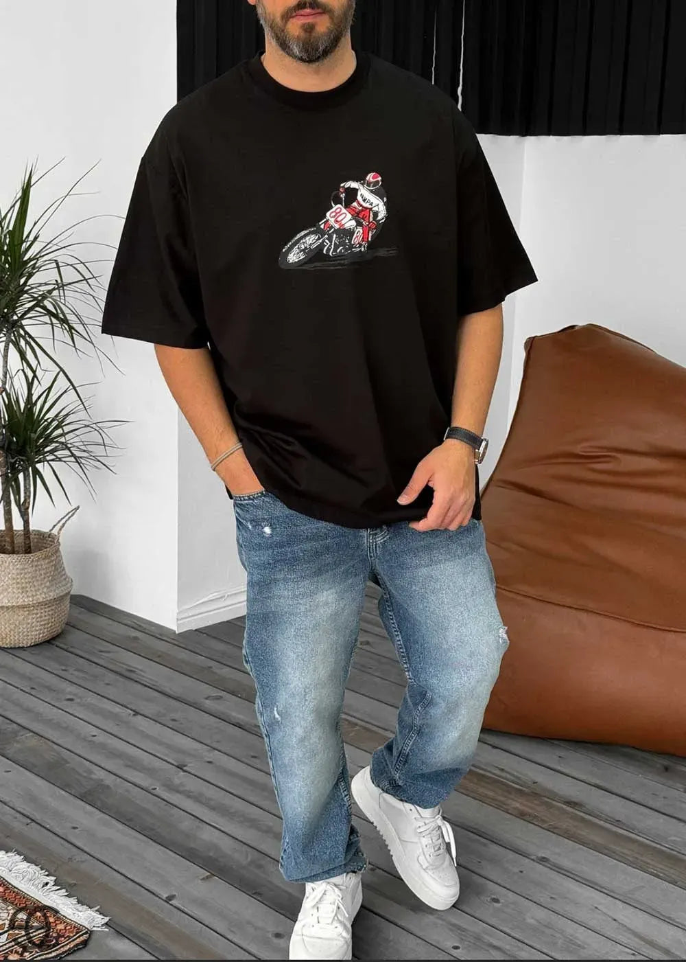 Oversized T-Shirt Motocross - Μαύρο – 4