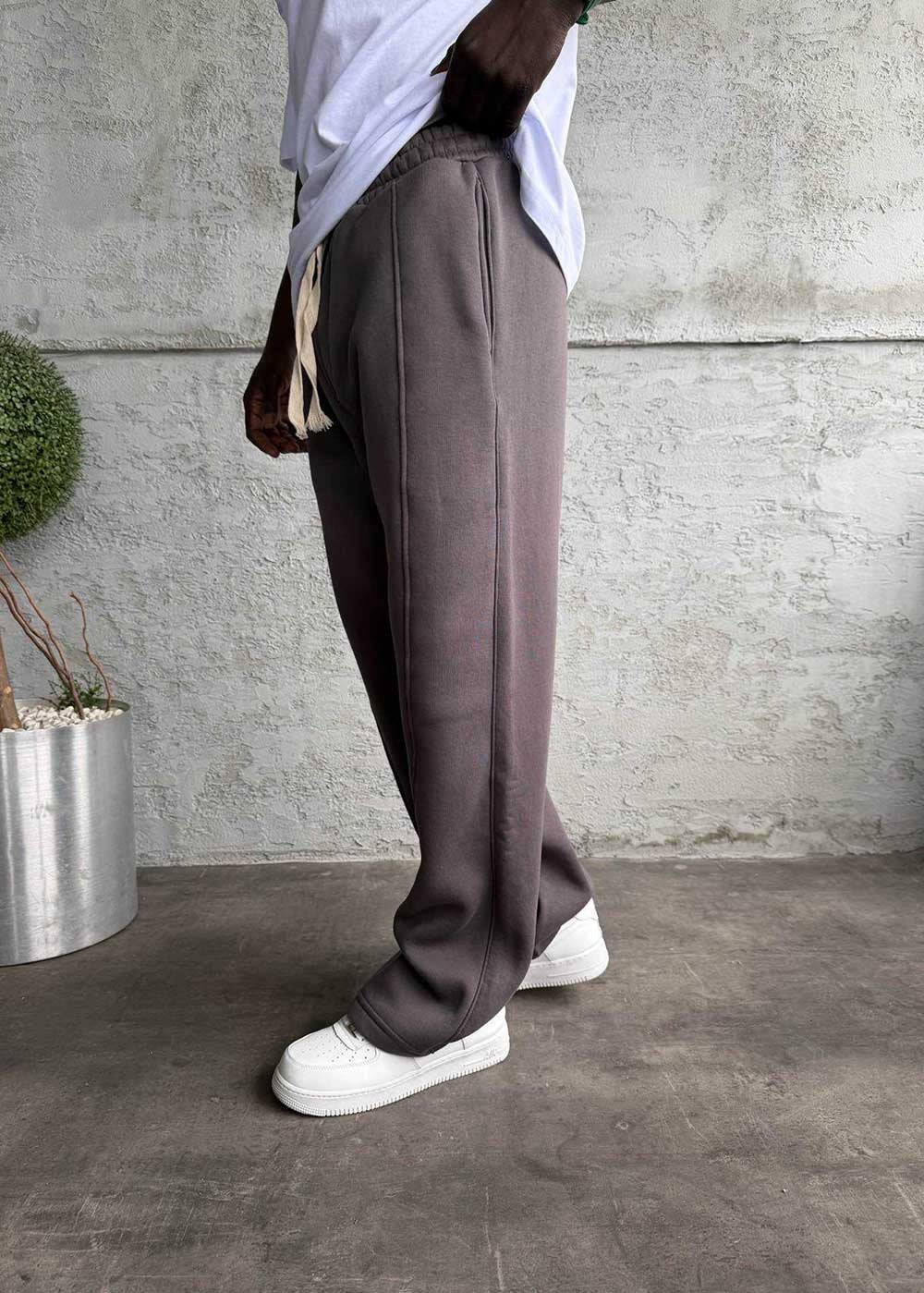 Minimal Ελαστική Baggy Φόρμα με Ραφές – Ανθρακί – 2