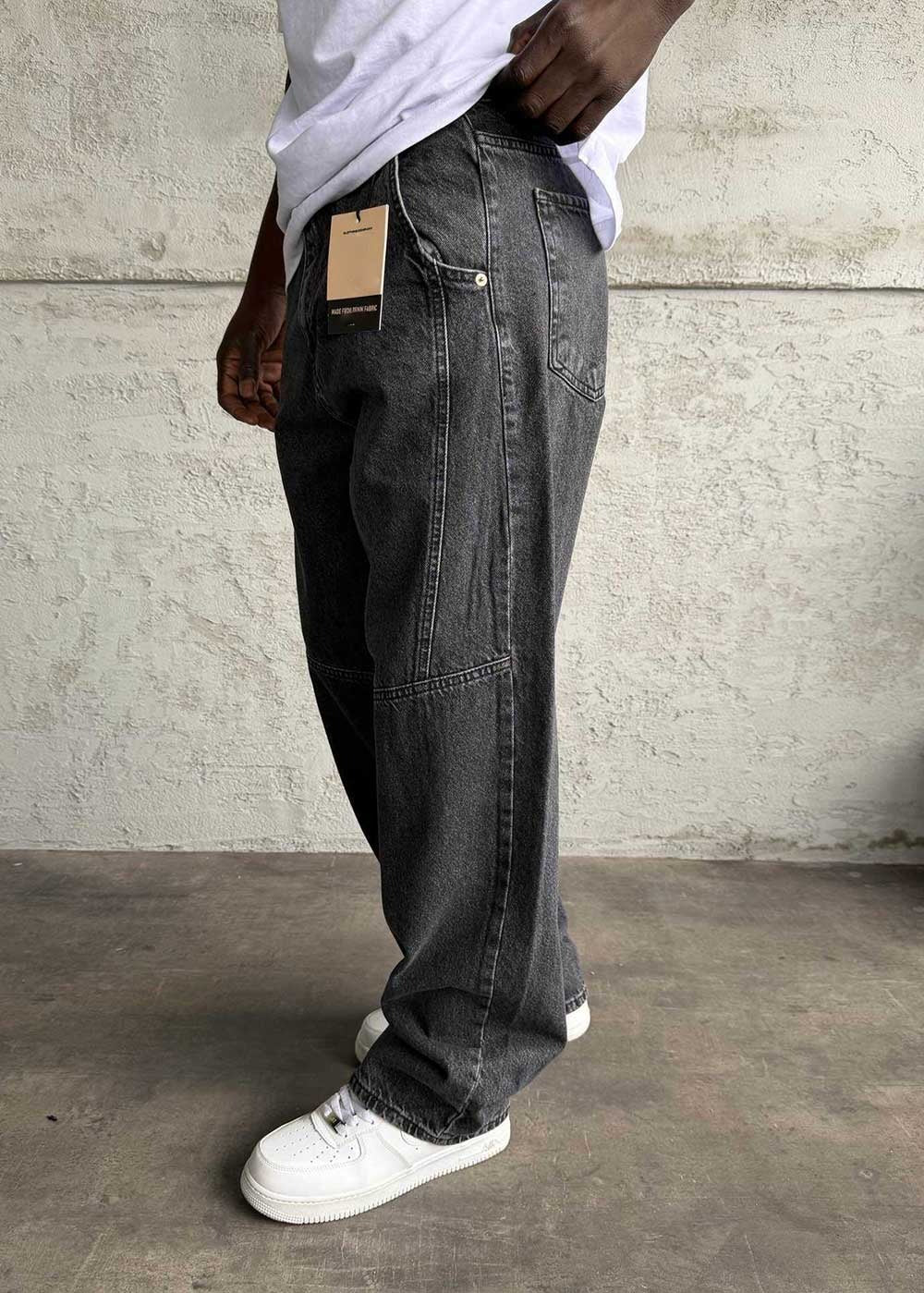 Ανθρακί-Washed Utility Baggy Jean με Πλευρικές Ραφές – 3