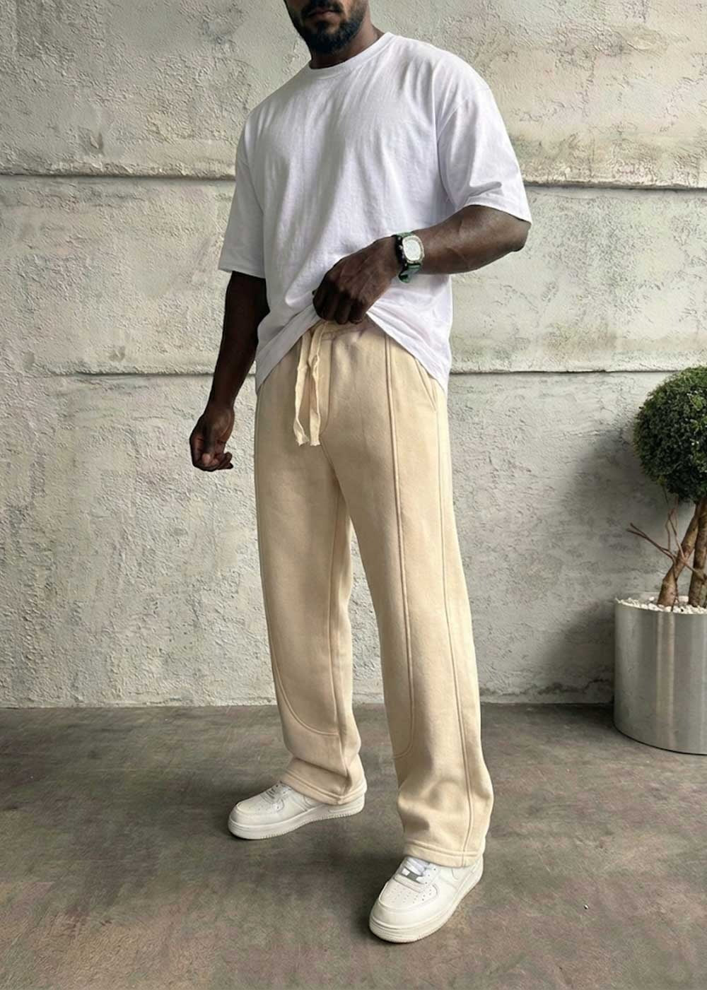 Minimal Ελαστική Baggy Φόρμα με Ραφές – Μπεζ – 2