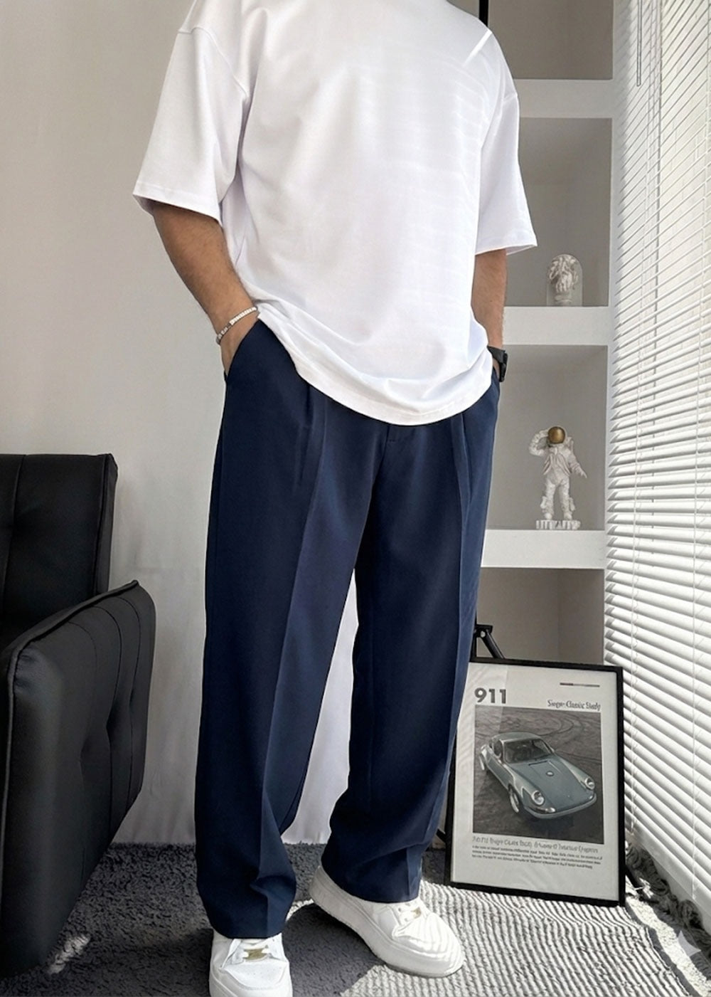 Όκστρα Baggy Υφασμάτινο Παντελόνι με Πιέτες – Σκούρο Μπλε – 2