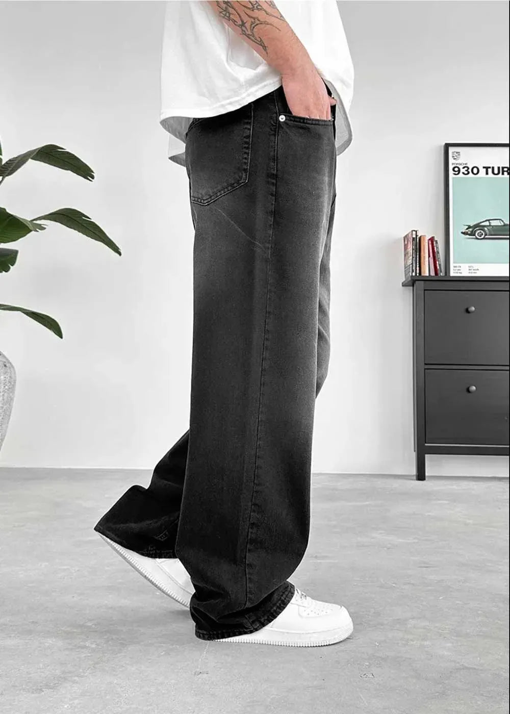 Ξεββαμένο Μαύρο Basic Πολύ Φαρδύ Baggy Παντελόνι – 2