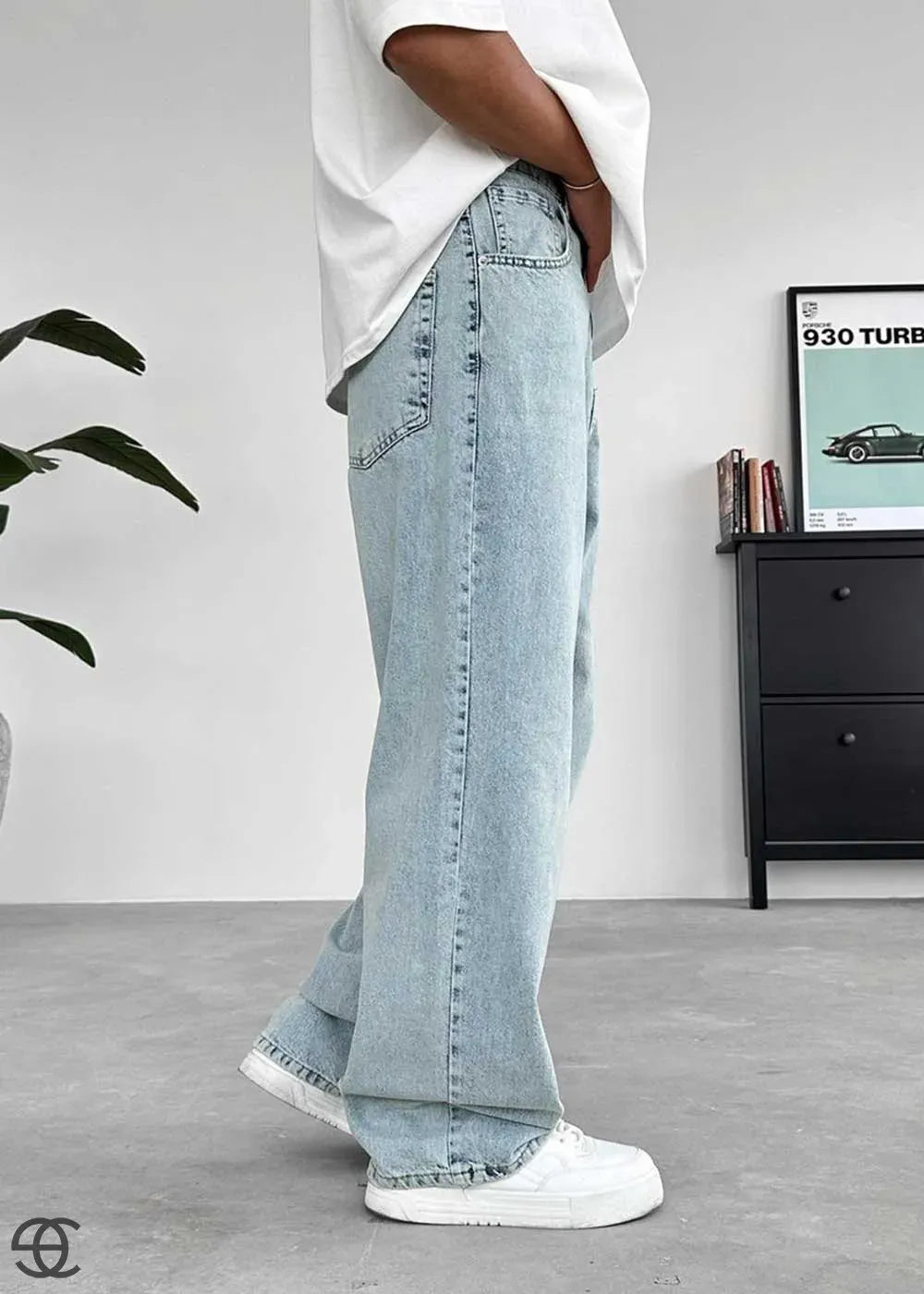 Απαλό Γαλαζιο Basic Πολύ Φαρδύ Baggy Παντελόνι – 2