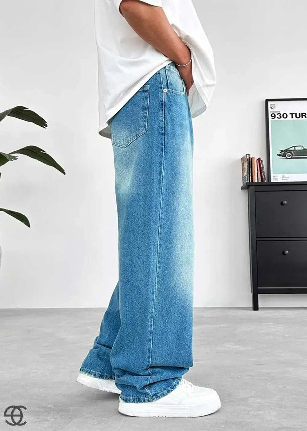Απαλό Μπλε Basic Πολύ Φαρδύ Baggy Παντελόνι – 2