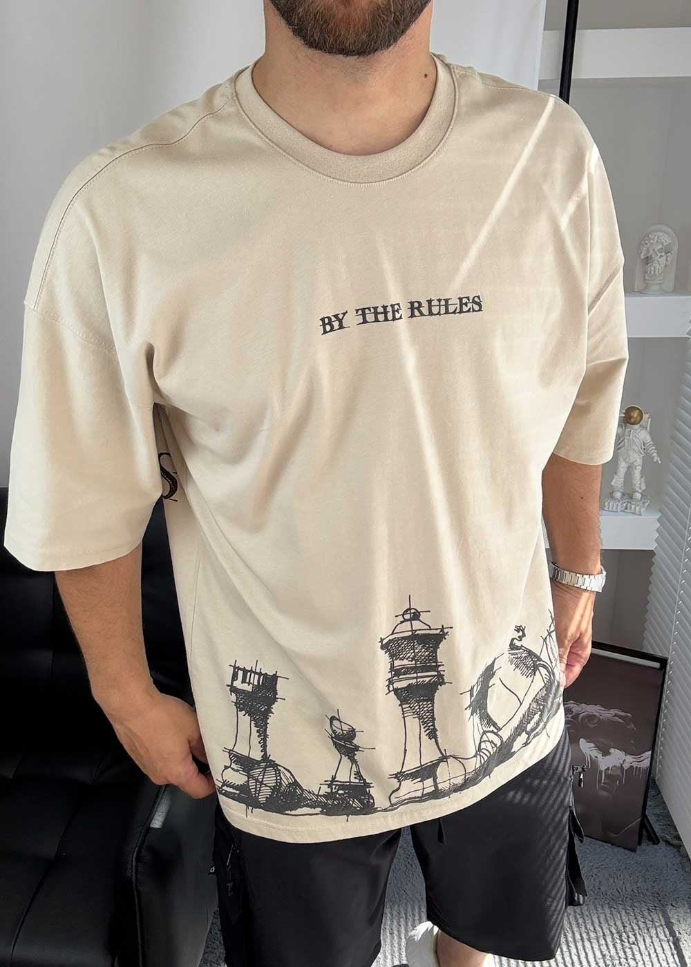 Oversized T- shirt By The Rules -Μπεζ – 2
