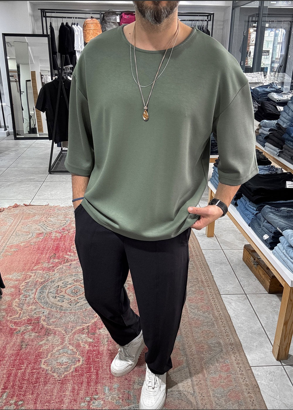 Three-Quarter 3/4 Sleeve T-Shirt Με Ελαστικότητα – Χακί