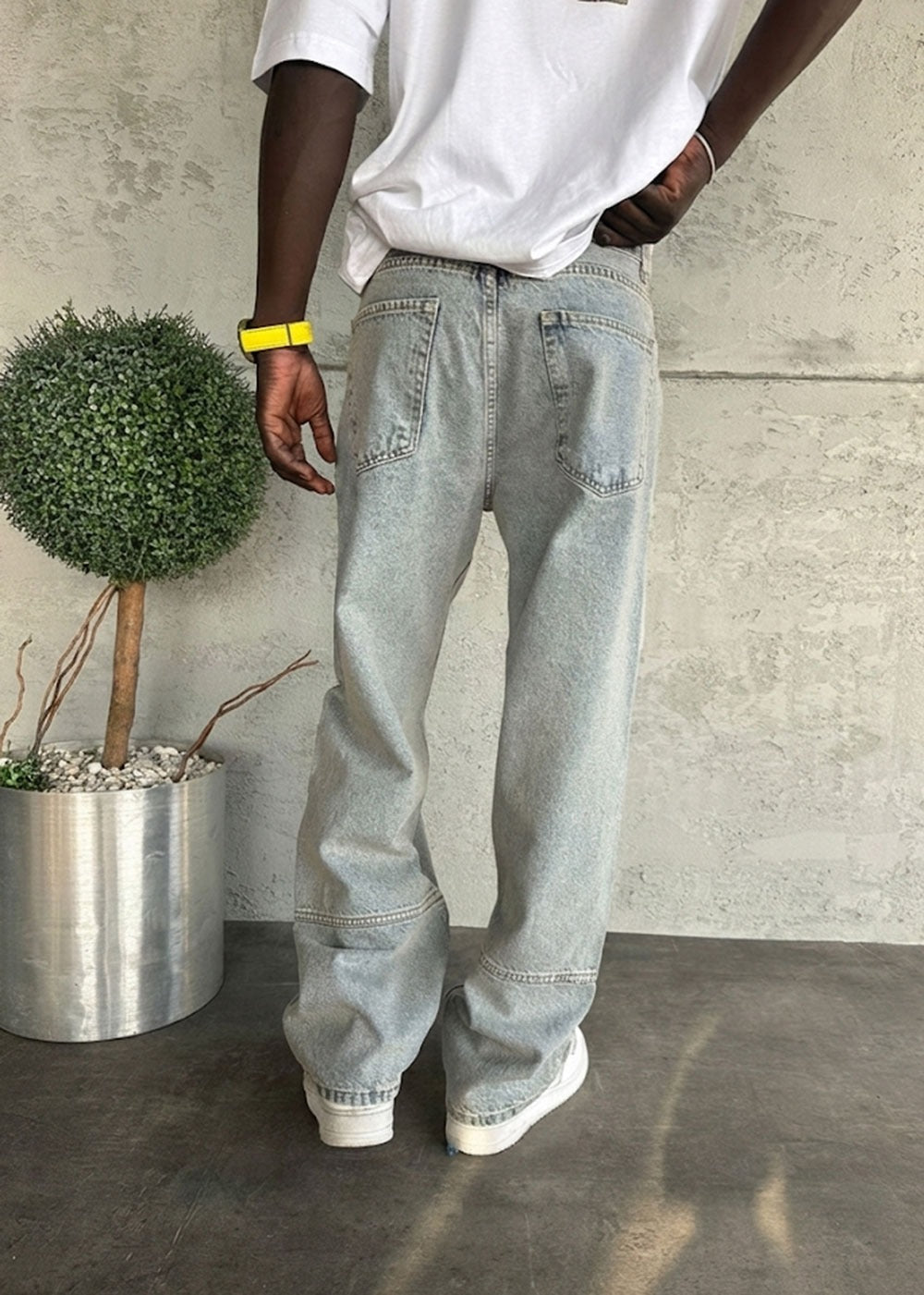 Workwear Τζιν Baggy Fit με Εφέ Panel – Γαλάζιο Έντονα Ξεβαμμένο – 3