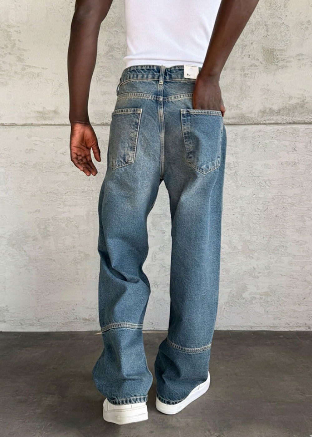 Workwear Τζιν Baggy Fit με Εφέ Panel – Μπλε Ξεβαμμένο – 3