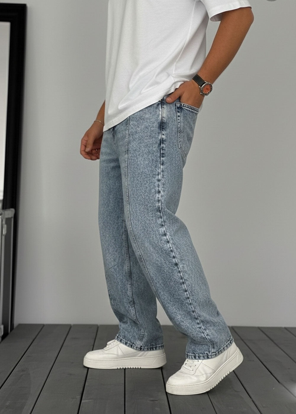Washed Baggy Jean με Τονισμένη Μπροστινή Ραφή – Μπλε – 2