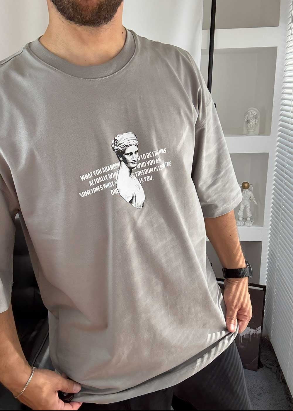 Earth Oversized T-Shirt με Τύπωμα – Γκρι Ανοιχτό – 2