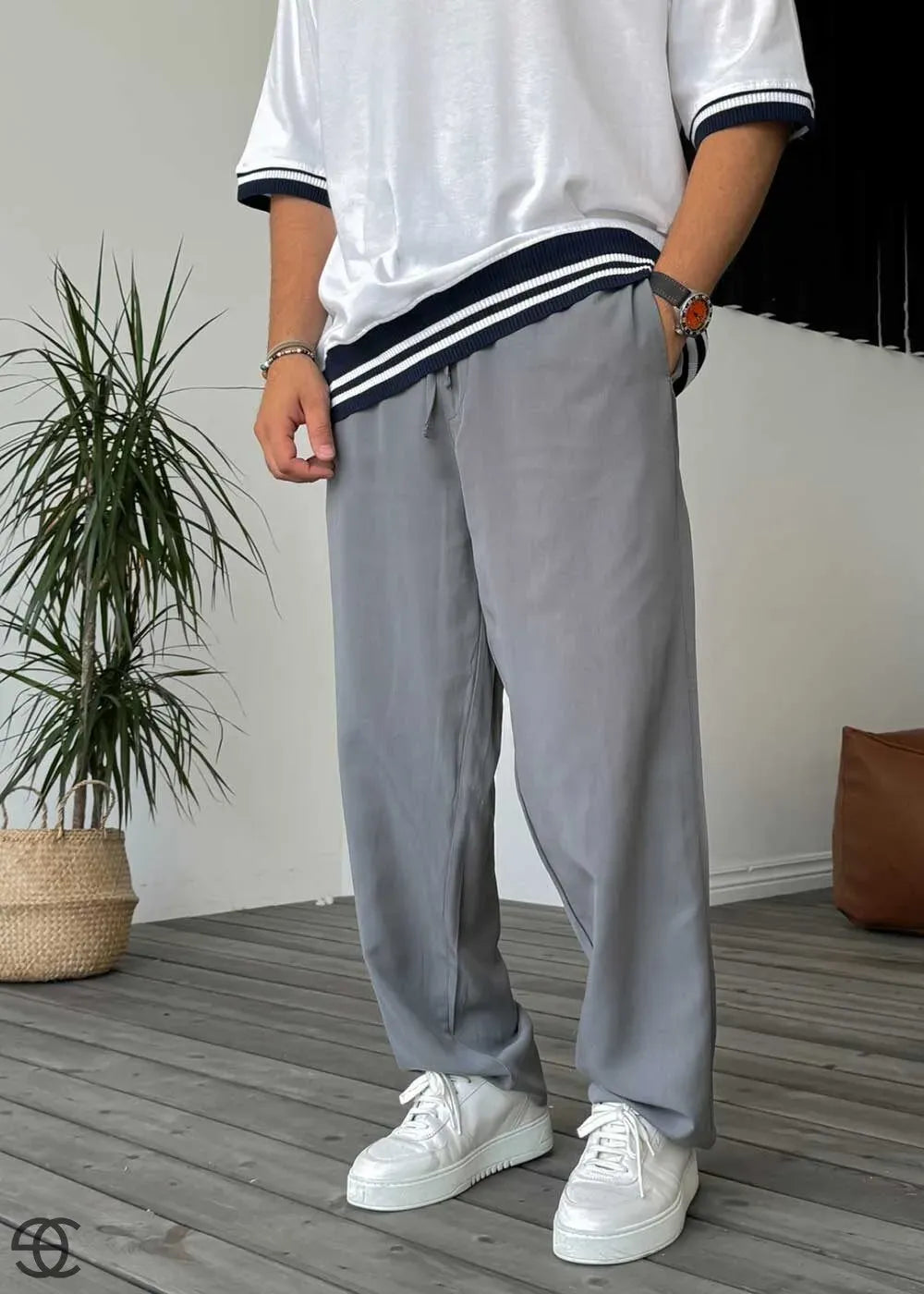 Baggy Παντελόνι Σε Tencel Ύφανση – Γκρι – 2