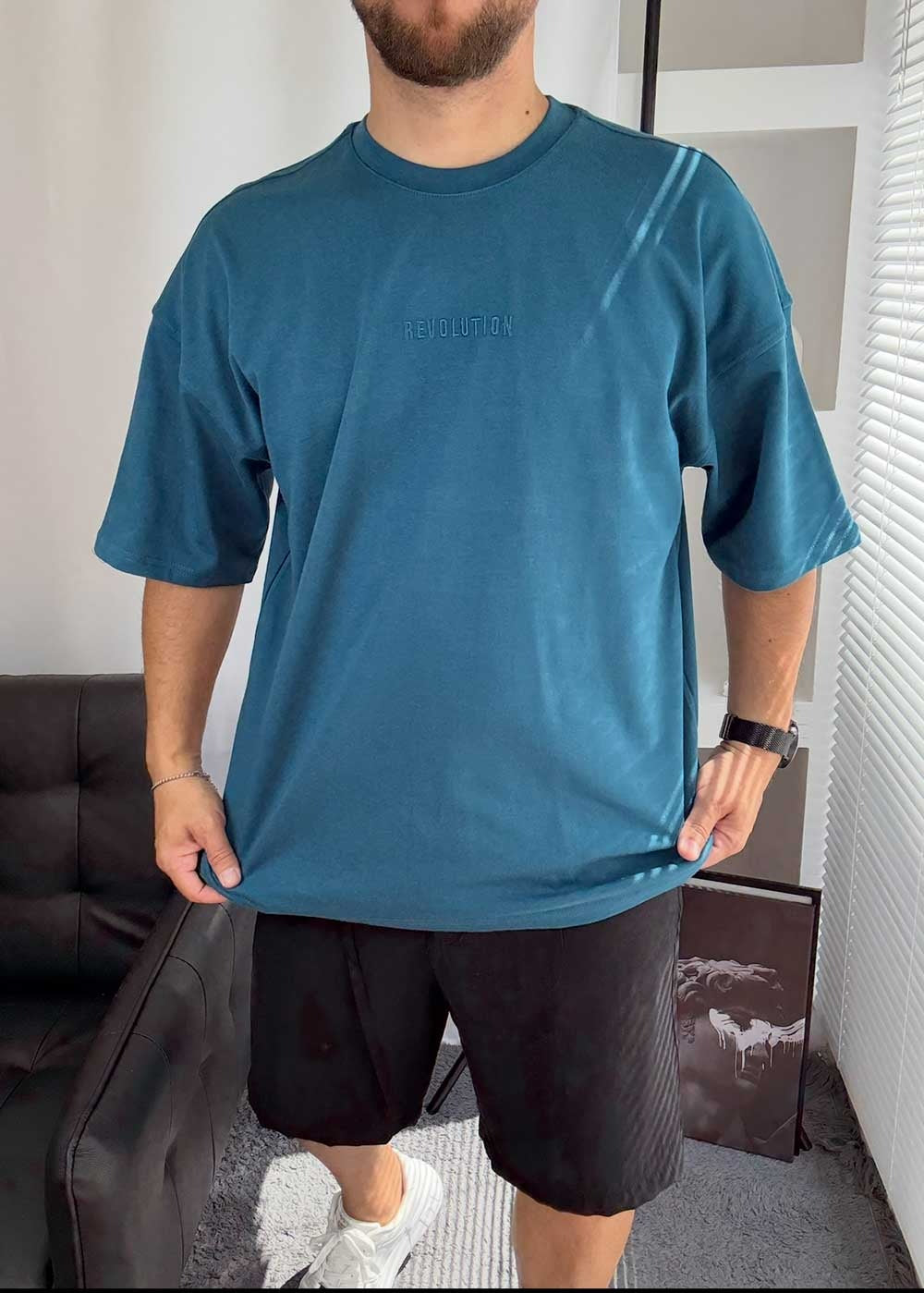 Oversized T-Shirt Revolution Με Κέντημα – Πετρόλ – 2