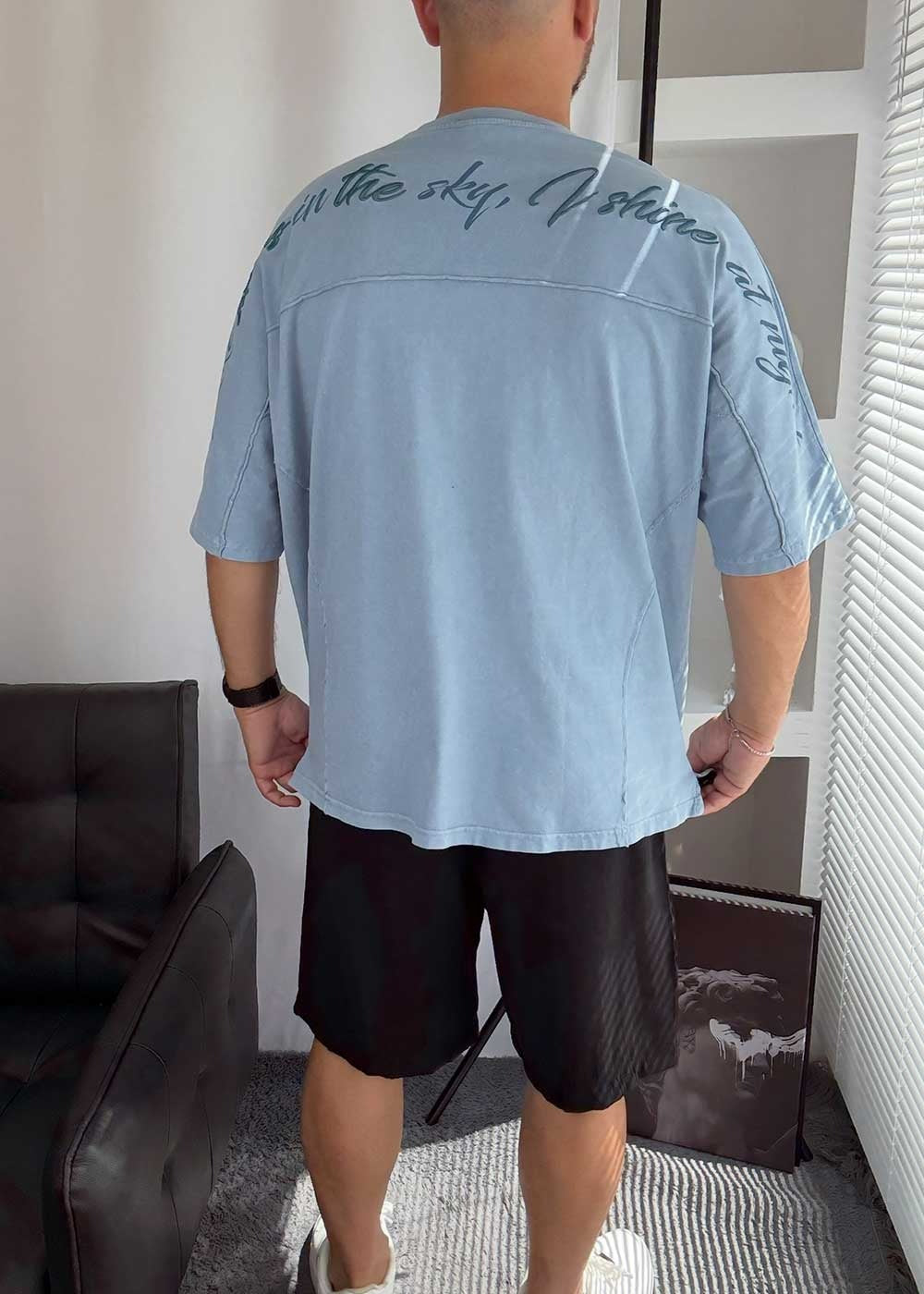 Oversized T-Shirt με Κέντημα Like Stars και Εξωτερικές Ραφές – Γαλάζιο – 2