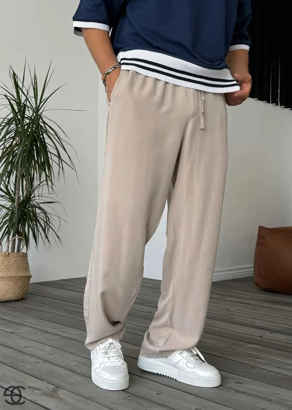 Baggy Παντελόνι Σε Tencel Ύφανση – Μπεζ – 4
