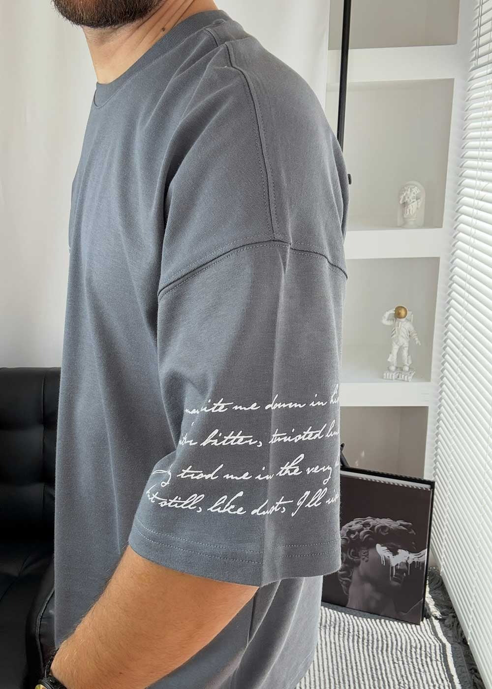 Mosaic Art Oversized T-Shirt με Τύπωμα – Ανθρακί – 2