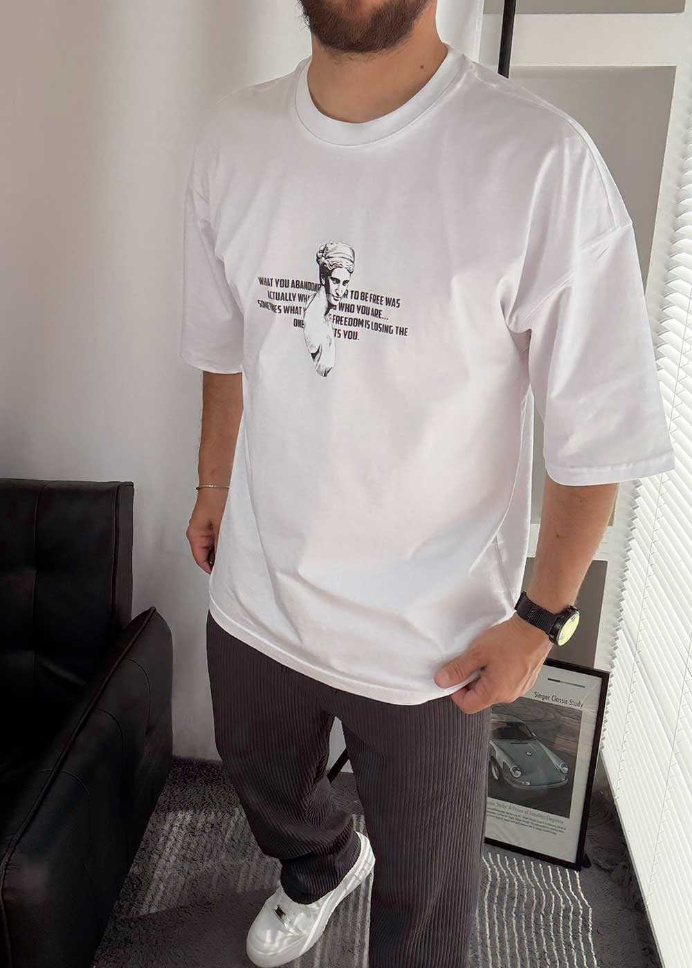 Earth Oversized T-Shirt με Τύπωμα – Λευκό – 2