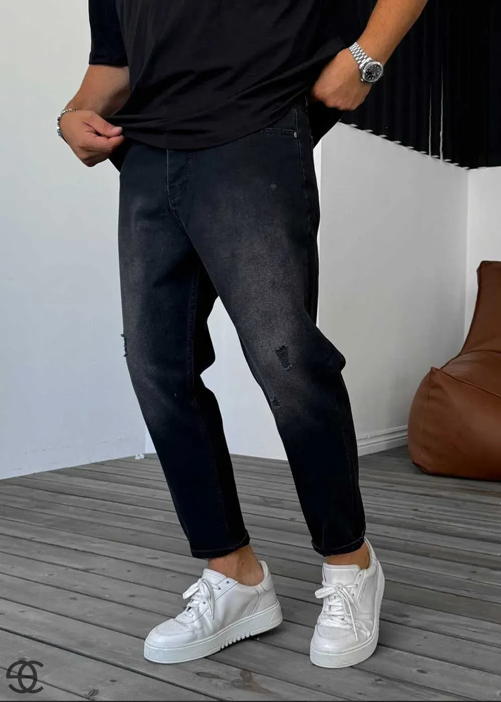 Παντελόνι Τζιν Loose Fit Με Λεπτομέρεια Από Σκισίματα - Μαύρο Ξεβαμμένο – 2