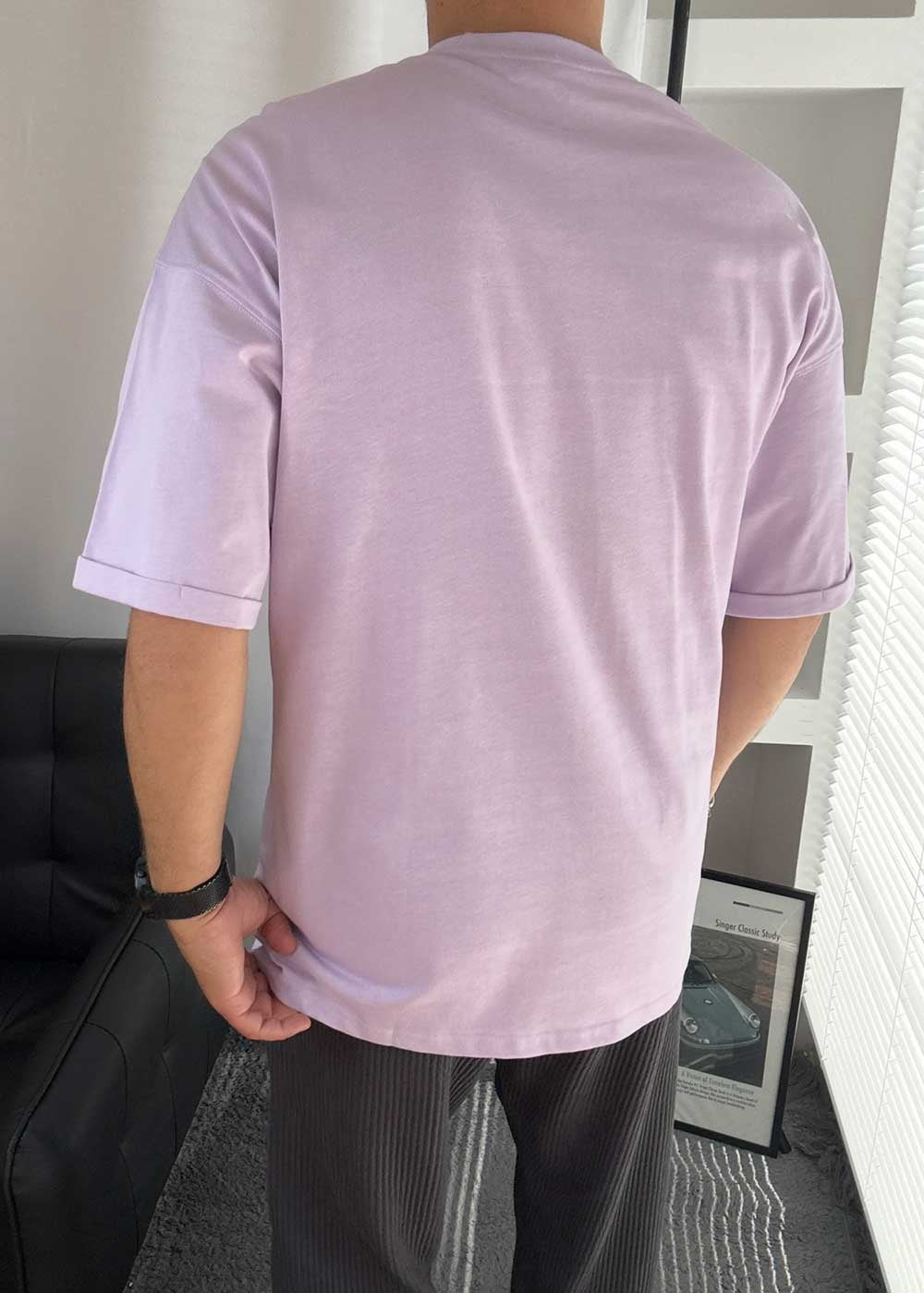 Basic Oversized T-Shirt με Γύρισμα στα Μανίκια – Λιλά – 2