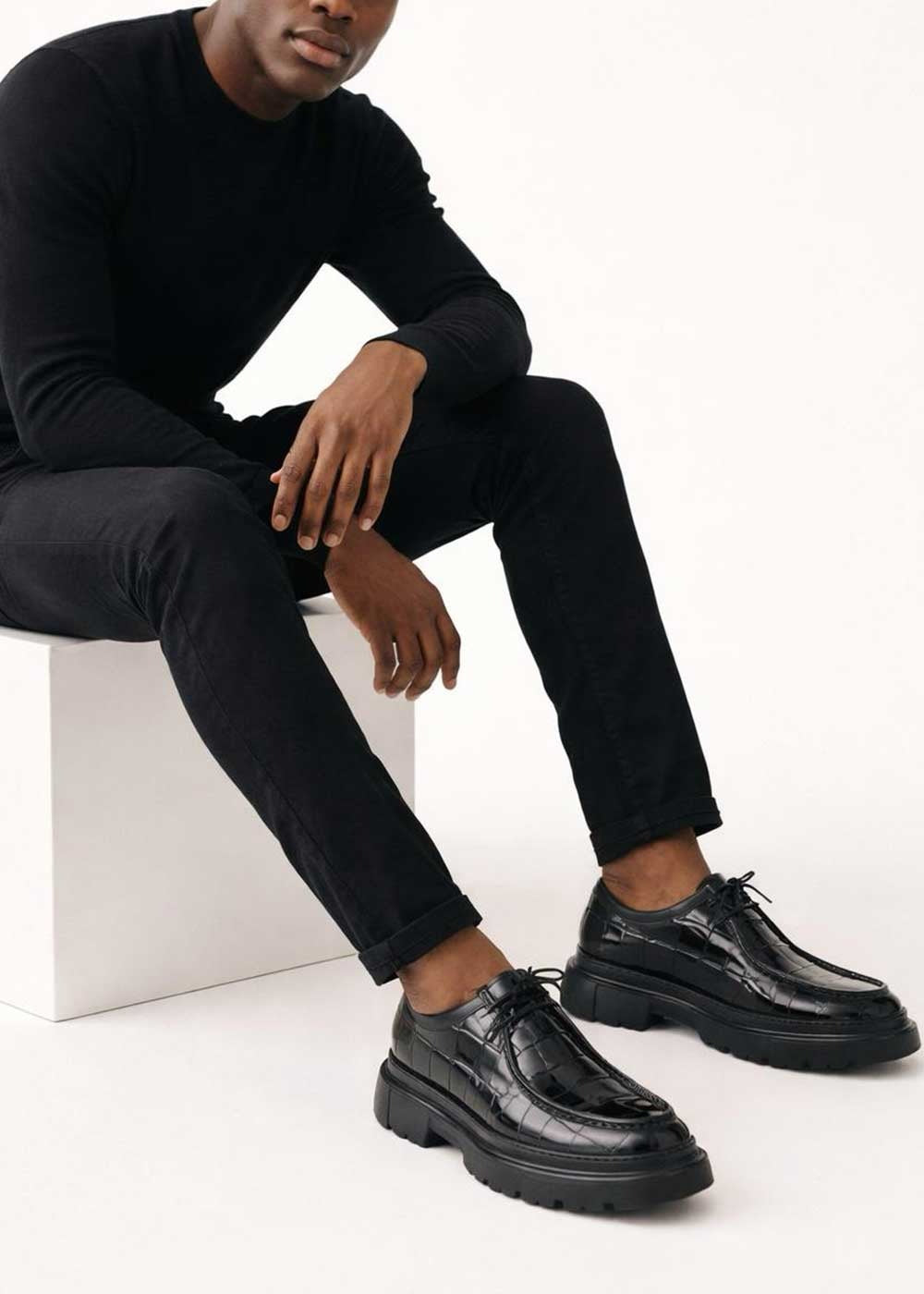 Premium Croco Leather Sneaker – Μαύρο – 4