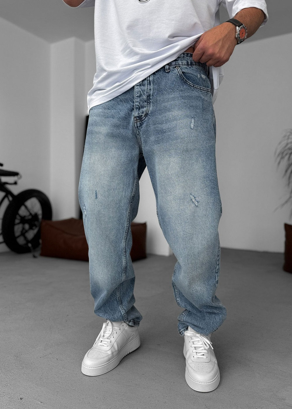 Baggy Παντελόνι Τζιν Με Μικρά Σκισίματα – Γαλάζιο – 5