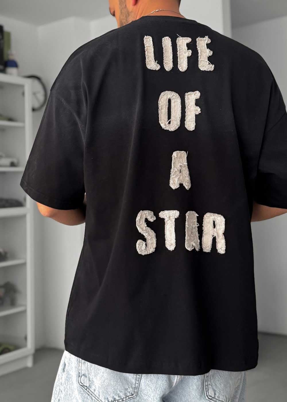 Oversize T-Shirt Life Embroidery – Μαύρο – 2