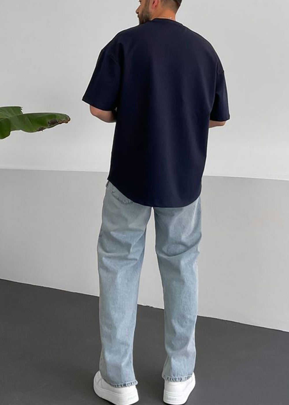 Basic Oversized T-Shirt Με Οβάλ Τελείωμα Σε Ύφανση Δύο Κλωστών- Σκούρο Μπλε – 2