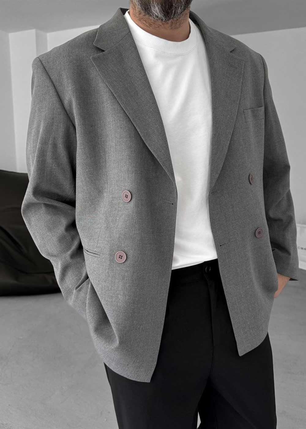 Σακάκι Oversized Double-Breasted Blazer – Ανθρακί – 2