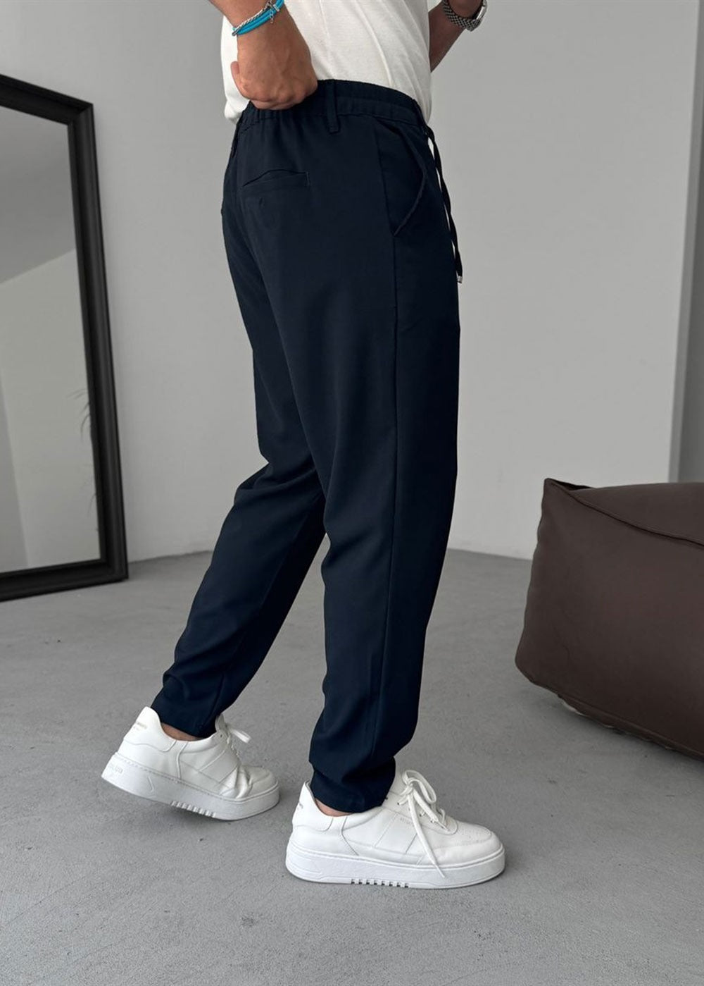 Relaxed Fit Υφασμάτινο Παντελόνι με Λάστιχο – Σκούρο Μπλε