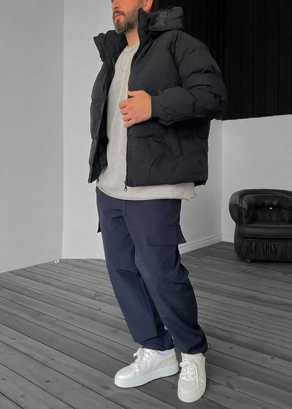 Μαύρο Puffer Jacket με Κουκούλα – 3