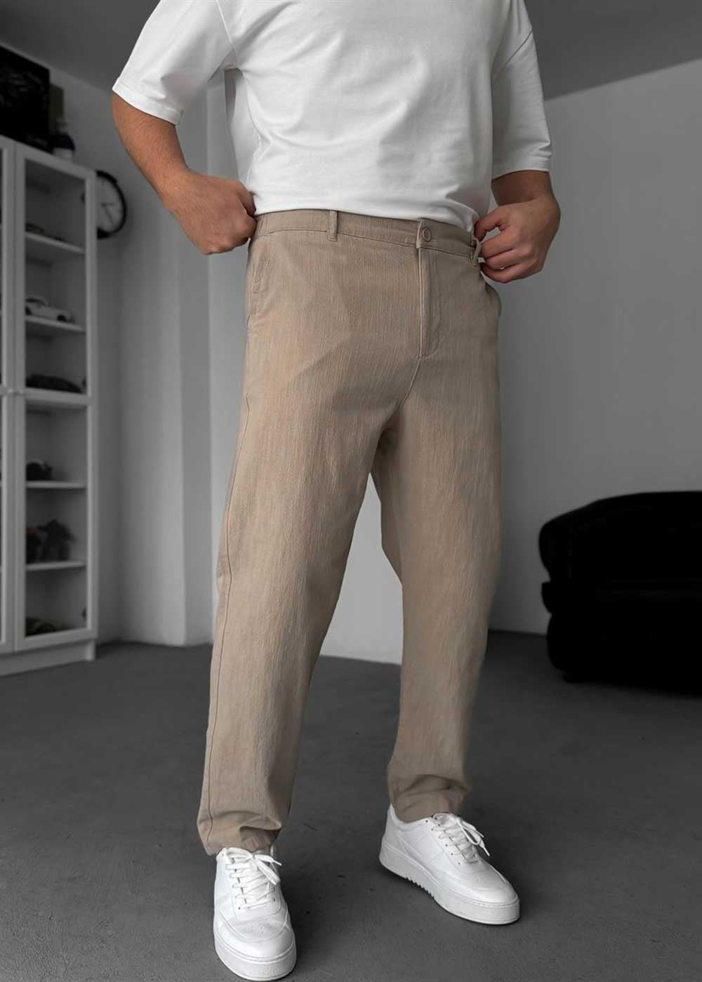 Linen-Texture Regular Fit Παντελόνι – Μπεζ – 2