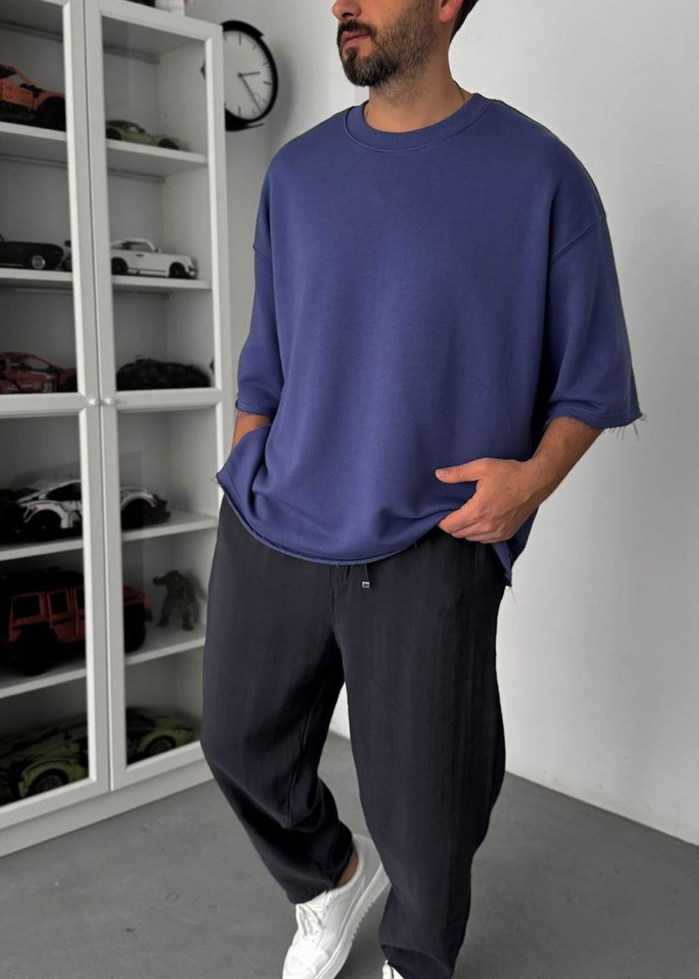 Oversized T-Shirt Τριπλής Ύφανσης – Μπλε – 2