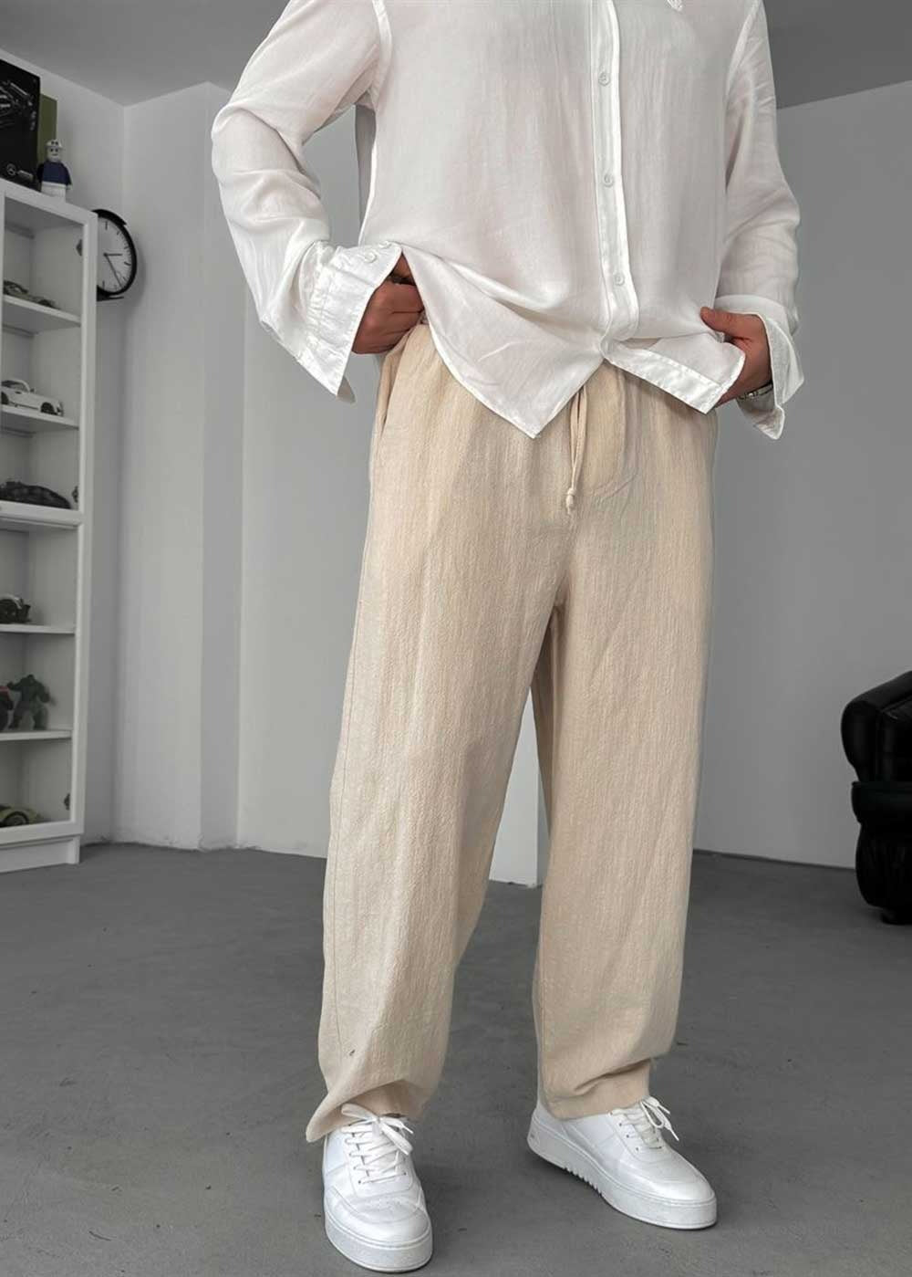 Baggy Παντελόνι Linen-Touch – Μπεζ – 2
