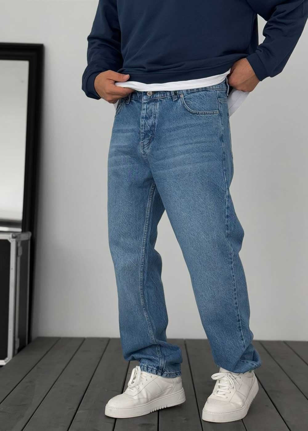 Baggy Παντελόνι Τζιν Με Stonewash – Μπλε – 2