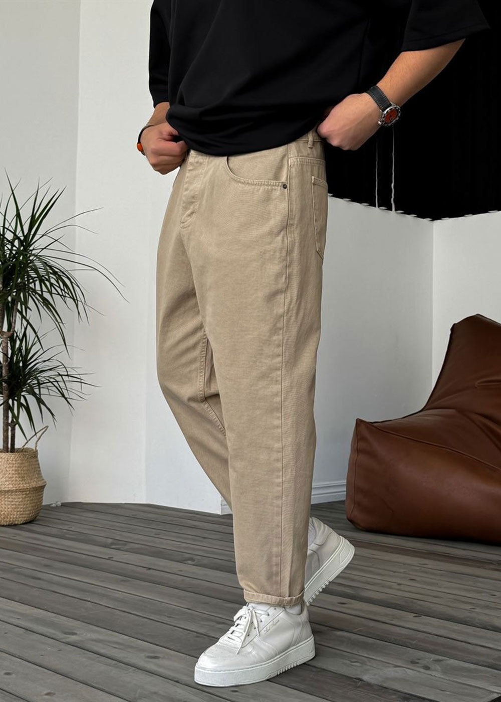 Basic Παντελόνι Τζιν Loose Fit -Μπεζ – 2