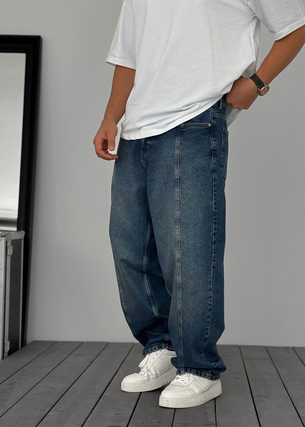 Washed Baggy Jean με Τονισμένη Μπροστινή Ραφή – Μπλε – 2