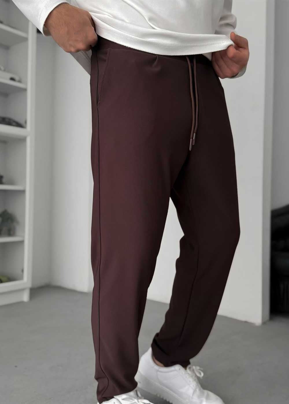 Textured Straight Fit Παντελόνι – Καφέ – 2