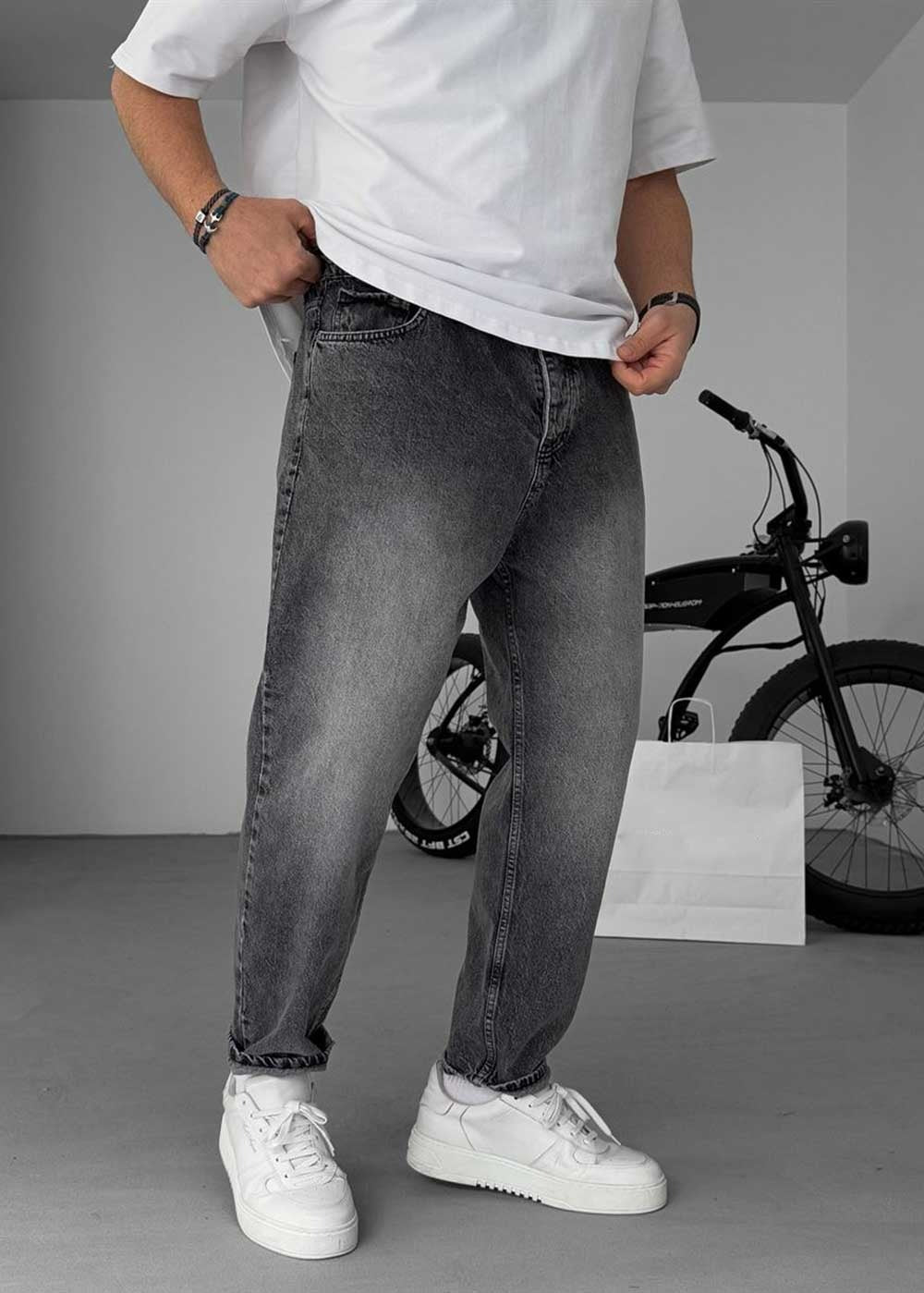 Παντελόνι Τζιν Loose Fit  Ξεβαμμένο Εφέ – Ανθρακί – 2