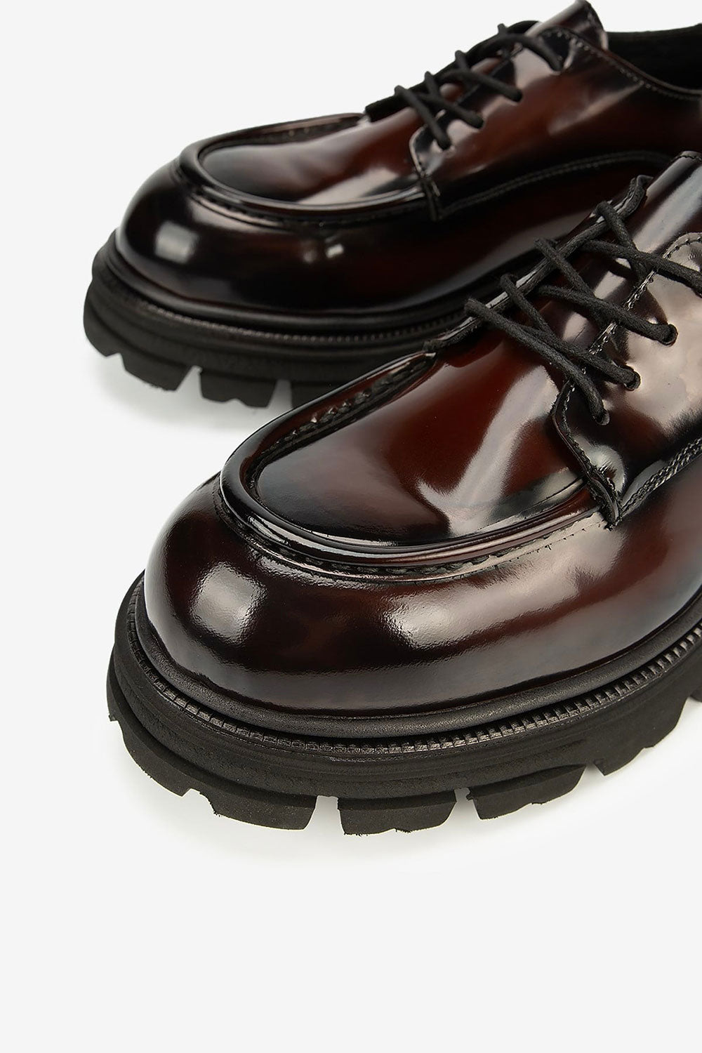 Premium Λουστρίνι Δερμάτινο Derby με Chunky Σόλα – Bordeaux Black