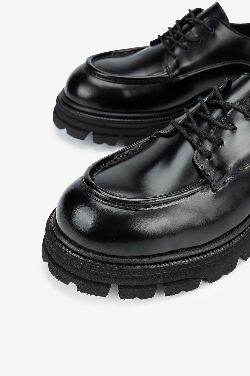 Premium Λουστρίνι Δερμάτινο Derby με Chunky Σόλα – Black