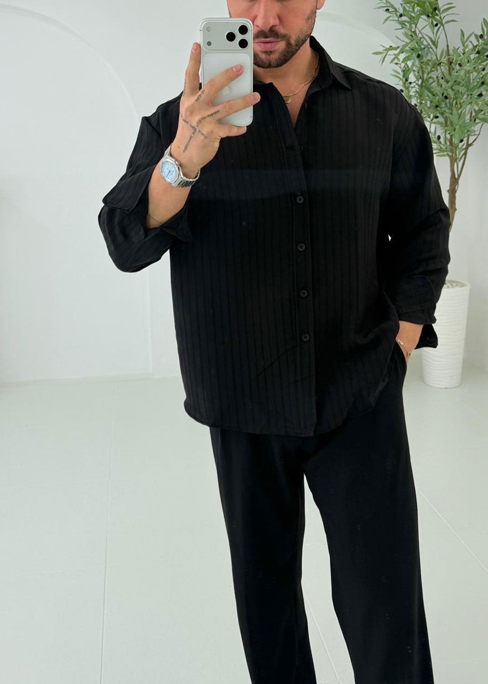 Signature GG Braven Oversized Πουκάμισο Viscose –Μαύρο – 2
