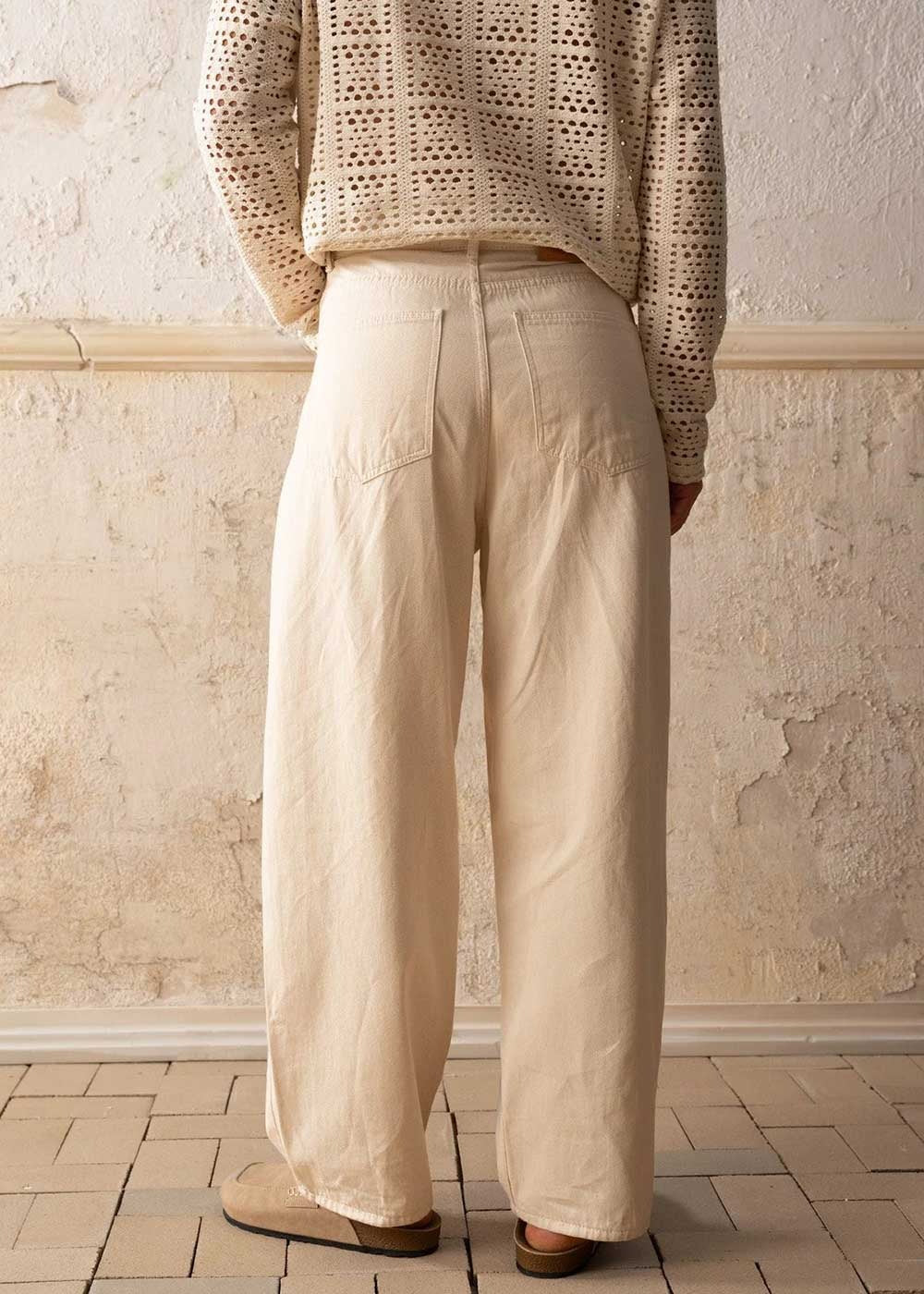 Baggy Καπαρντινέ Φαρδύ Παντελόνι Street Με Σκίσιμο στα Γόνατα - Μπεζ