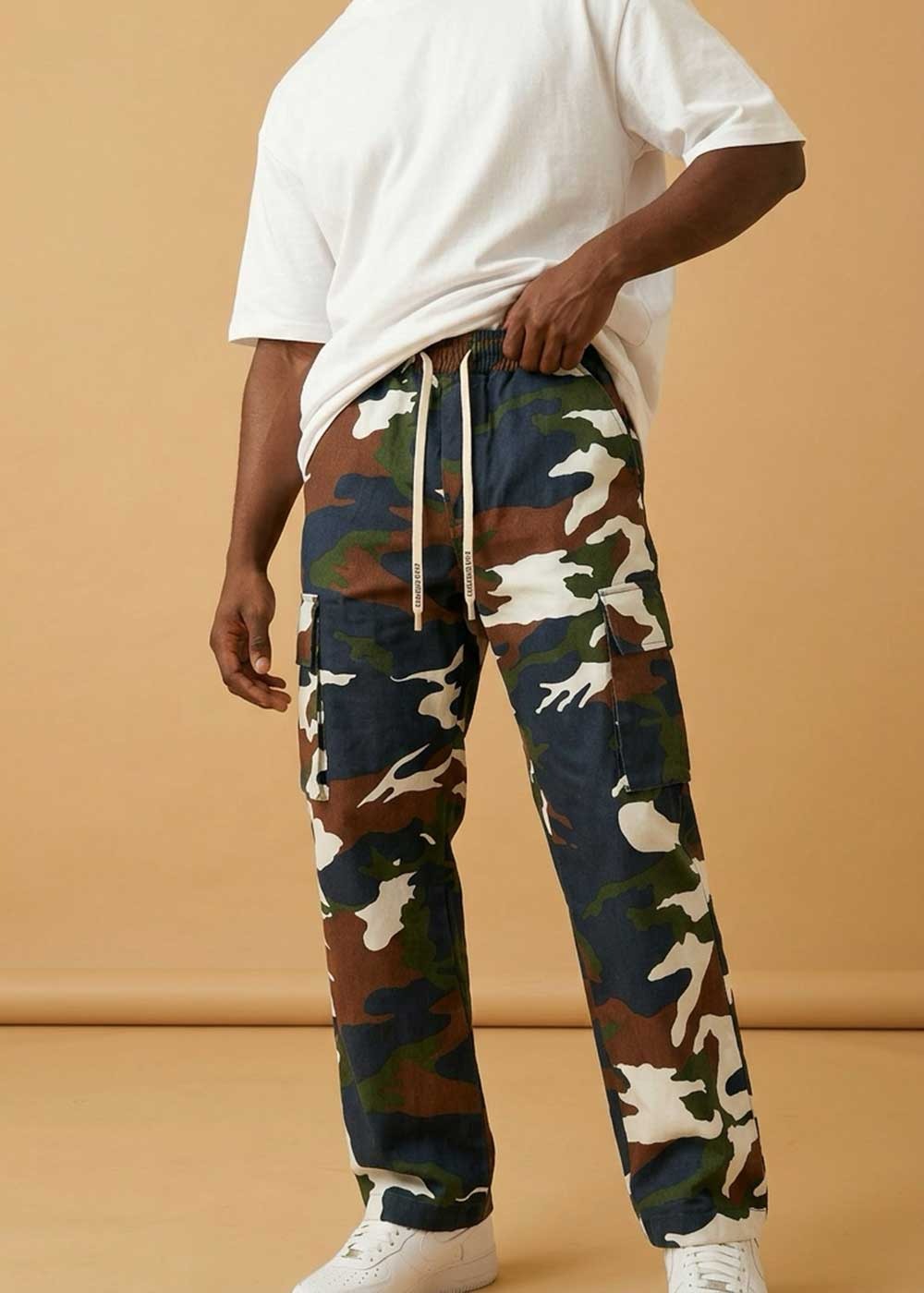 Camo Cargo Baggy Παντελόνι με Λάστιχο στη Μέση – Dark Blue – 3