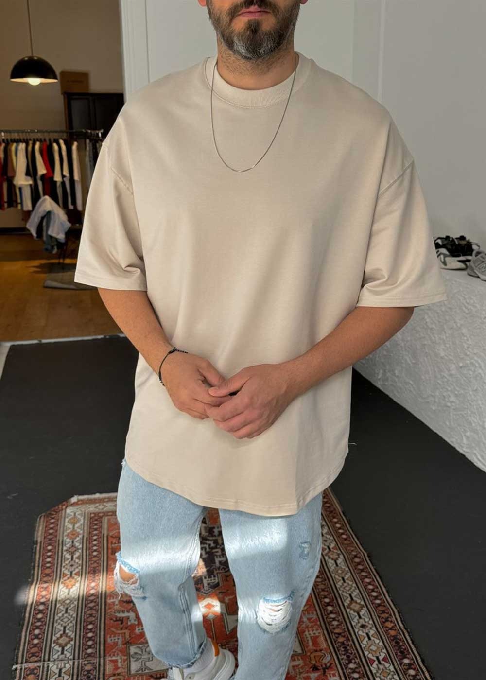 Basic Oversized T-Shirt – Μπεζ – 4