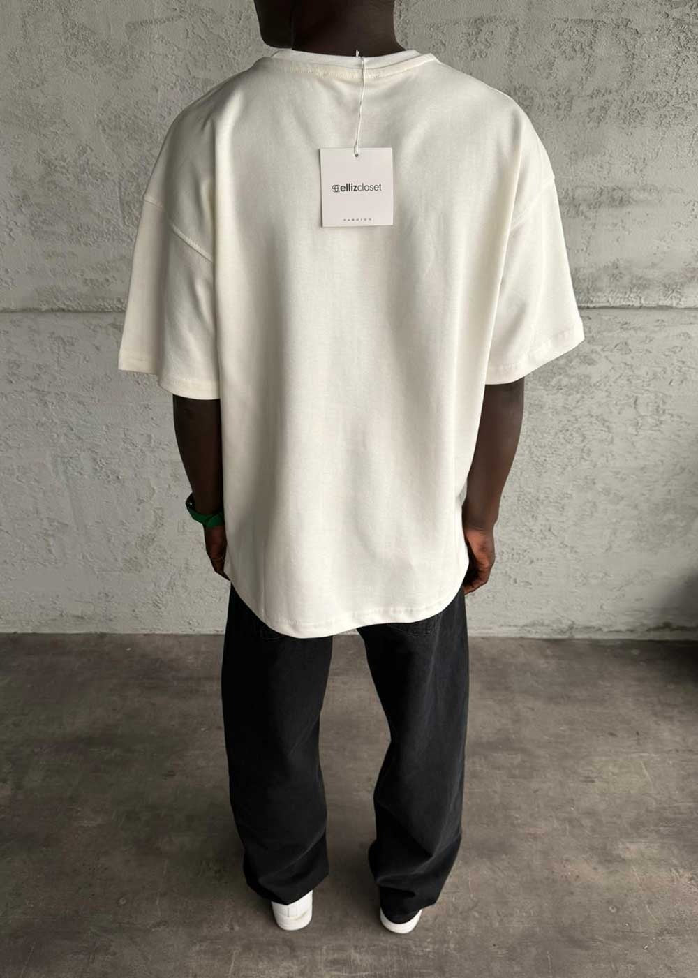 Basic Oversized T-Shirt Με Λογότυπο – Λευκό – 3
