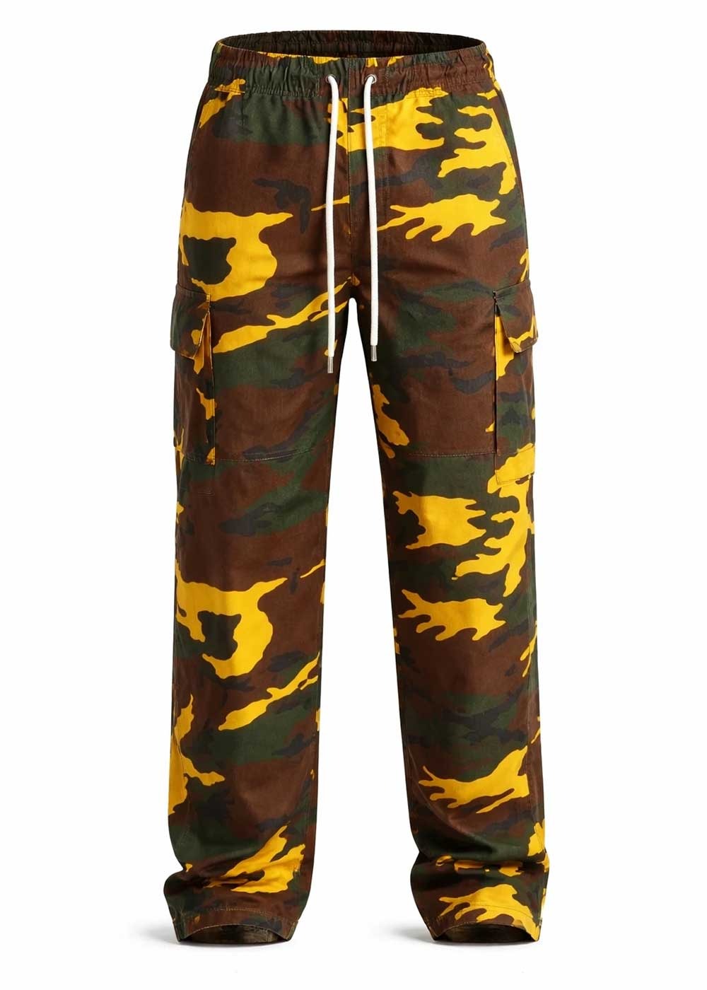 Camo Cargo Baggy Παντελόνι με Λάστιχο στη Μέση – Σκούρο Κίτρινο – 4