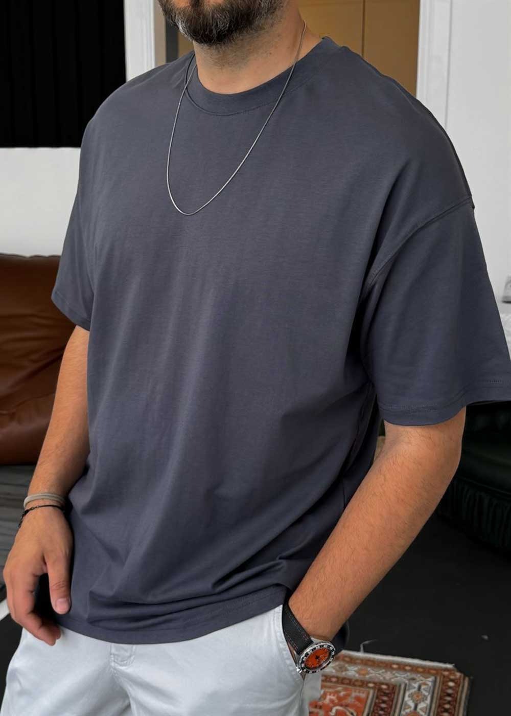 Basic Oversized T-Shirt – Ανθρακι – 3